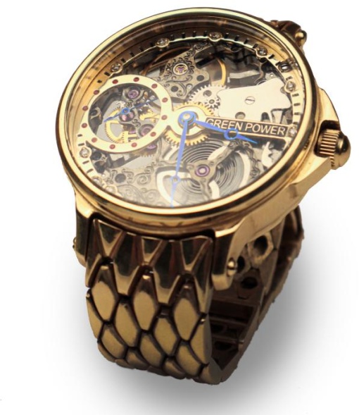 Золотые часы инкрустированные бриллиантами Green Power 