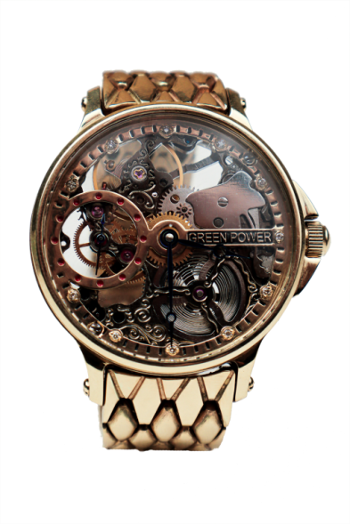 Золотые часы инкрустированные бриллиантами Green Power 